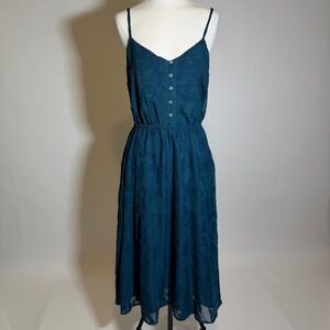 Lauren Conrad Floral Burnout Jacquard Sleeveless Midi Dress Teal Size 8 Sundress